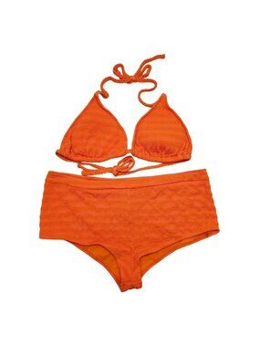 Wild Fable Orange Textured High-Waisted Bikini Set XL (16)